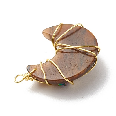 Natural Tiger Eye Copper Wire Wrapped Pendants PALLOY-JF01639-02-1
