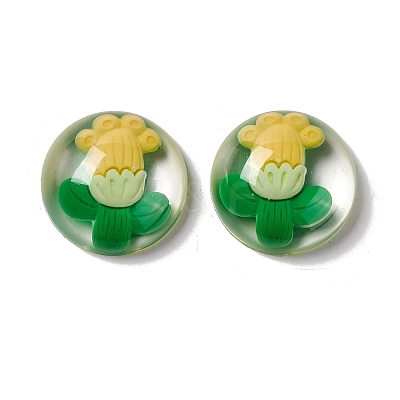 Transparent Flower Resin Cabochons RESI-G034-B01-1