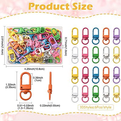 60Pcs 10 Colors Zinc Alloy Baking Paint Swivel Snap Hooks Clasps FIND-FS0005-10-1