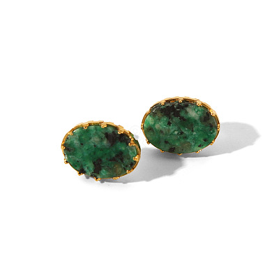 Simple Fashion Oval Natural Gemstone Cuff Ring & Stud Earrings Sets FJ0453-1-1