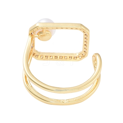 Rack Plating Rectangle Brass Micro Pave Cubic Zirconia Open Cuff Rings for Women RJEW-B064-01G-1