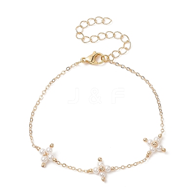 Shell Pearl Beaded Cross Link Bracelet BJEW-JB09313-1