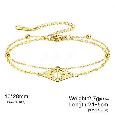 304 Stainless Steel Rhombus with Star and Sun Link 2-Strand Anklets for Unisex WG9D81D-04-1