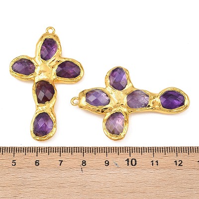 Natural Amethyst Faceted Big Pendants KK-H516-27G-02-1
