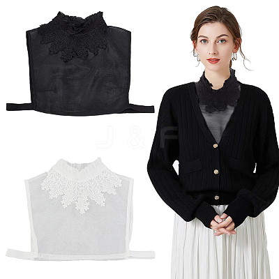 2Pcs 2 Colors Detachable Cotton Lady Lace Shirt Collars AJEW-GA0006-12-1