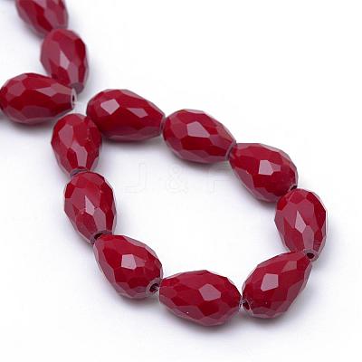 Opaque Solid Color Glass Faceted Teardrop Beads Strands GLAA-Q052B-03-1