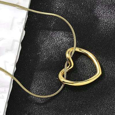 201 Stainless Steel Hollow Heart Pendant Snake Chain Necklaces for Women NJEW-B124-03G-1