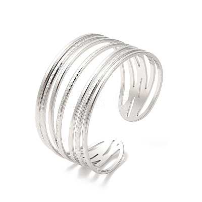 Non-Tarnish 304 Stainless Steel Multi Line Cuff Bangles for Women BJEW-L682-009P-1