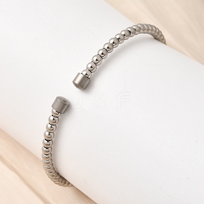 304 Stainless Steel Round Beaded Bangles for Women BJEW-D436-01P-1