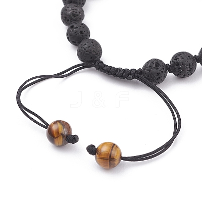 8mm Round Natural Lava Rock Braided Beads Bracelet BJEW-JB07083-02-1
