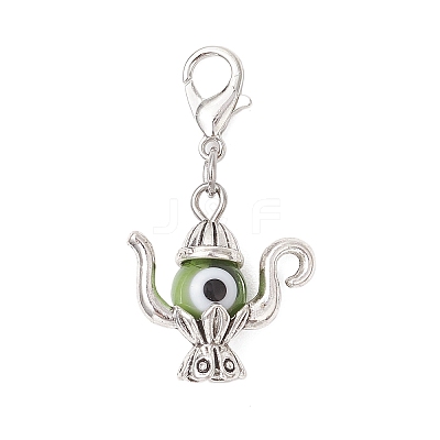 Teapot Handmade Evil Eye Lampwork & Tibetan Style Alloy Pendant Decorations HJEW-JM03543-02-1