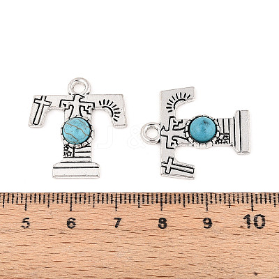 Synthetic Turquoise & Alloy Pendants PALLOY-H146-01AS-T-1