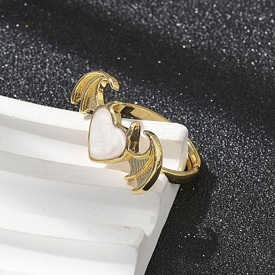 Heart with Wing Enamel Finger Rings RJEW-G337-05G-02-1