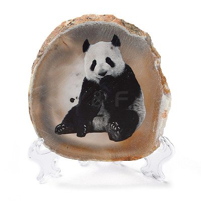 Printed Natural Agate Slice Stone Ornament DJEW-M011-03F-1