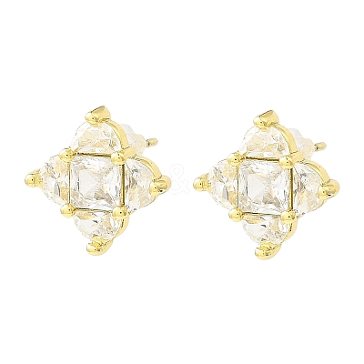 Rhombus Brass Micro Cubic Zirconia Stud Earrings EJEW-L270-20G-02-1
