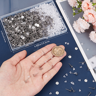 1600Pcs 2 Styles 304 Stainless Steel Flat Round Blank Peg Stud Earring Findings FIND-BBC0003-53A-1