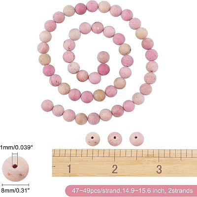2 Strands Frosted Natural Rhodochrosite Round Bead Strands G-NB0003-47-1
