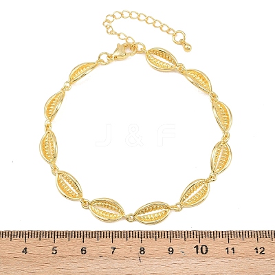 Cowrie Shell Shape Brass Link Chain Bracelets for Women BJEW-K248-07B-G-1
