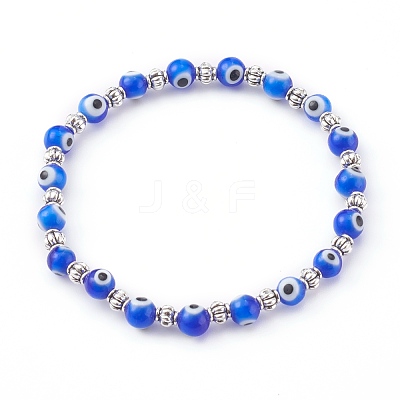 Handmade Round Evil Eye Lampwork Beaded Stretch Bracelets X-BJEW-JB05974-02-1