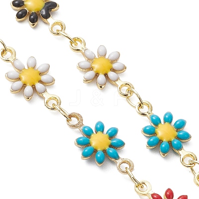 Brass Enamel Daisy Flower Link Chain Bracelet Making AJEW-JB01438-02-1