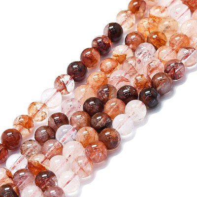 Natural Red Hematoid Quartz/Ferruginous Quartz Beads Strands G-K245-A02-02-1