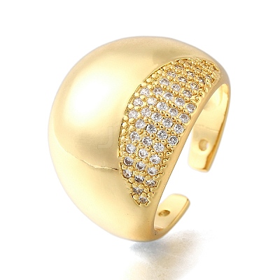 Brass Micro Pave Cubic Zirconia Open Cuff Rings for Women RJEW-K292-09G-1