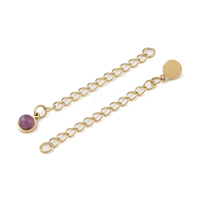 Ion Plating(IP) 316 Surgical Stainless Steel Curb Chain Extender with Natural Amethyst Round Charm High Polished STAS-A097-01G-16-1