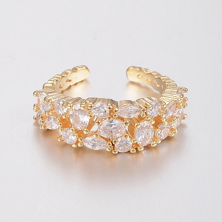 Adjustable Brass Micro Pave Clear Cubic Zirconia Finger Rings RJEW-H122-23G-18mm-1