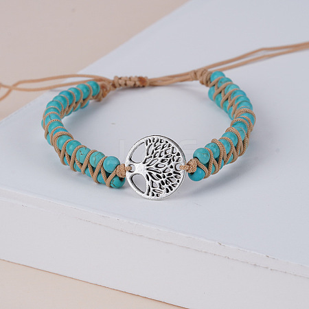 Synthetic Turquoise Round Beaded Braided Bead Bracelets FS-WGE5EF2-13-1