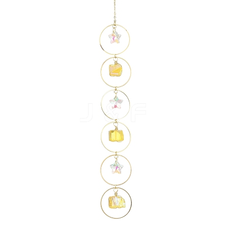 Wire Wrapped Nuggets Natural Quartz & Ring Hanging Ornaments HJEW-JM023403-1