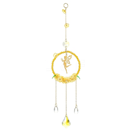 Glass & Acrylic Suncatcher with Brass Cable Chains & 201 Stainless Steel Pendants HJEW-JM04987-01-1