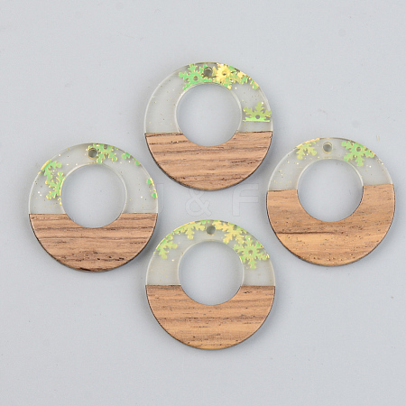 Transparent Resin & Walnut Wood Pendants RESI-S389-036A-D01-1