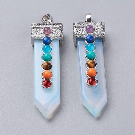 Opalite with Synthetic & Natural Mixed Stone Chakra Big Pendants G-E415-A04-1