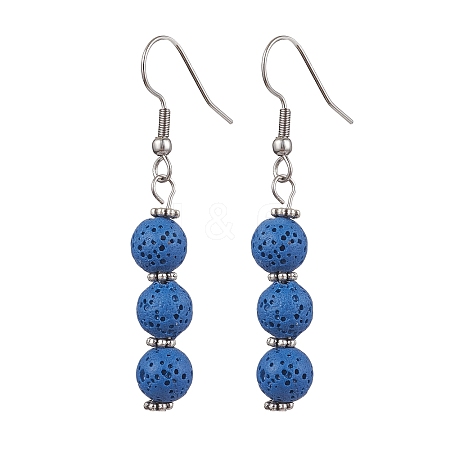 Dyed Nature Lava Rock Round Beaded Dangle Earrings for Women EJEW-JE05636-05-1