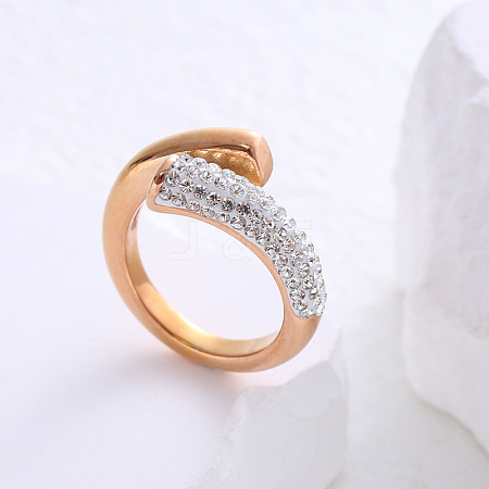 304 Stainless Steel Micro Pave Cubic Zirconia Cuff Open Rings for Women MB7745-9-1