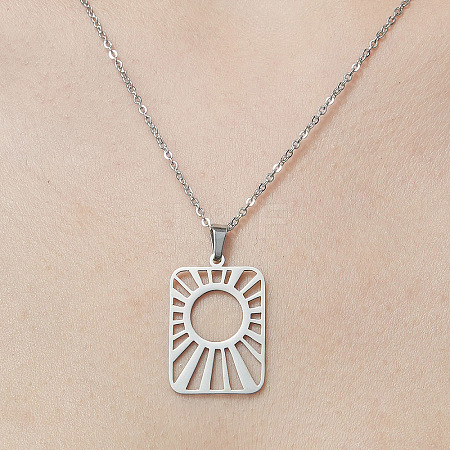 201 Stainless Steel Hollow Sun Pendant Necklace NJEW-OY001-81-1