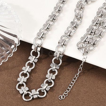 8MM 304 Stainless Steel Twisted Ring Link Chain Necklaces NJEW-Z105-04P-04-1