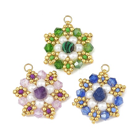 3Pcs 3 Colors Natural Mixed Gemstone & Glass Seed Glass Beads Pendants PALLOY-MZ01429-1