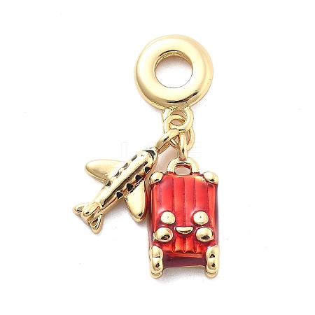 Rack Plating Brass Red Enamel European Dangle Charms KK-Q017-20G-1