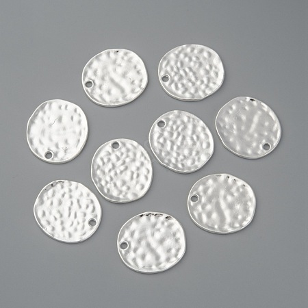 Alloy Blank Flat Round Hammered Pendants PALLOY-M031-07S-1