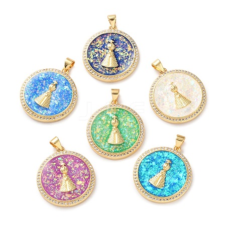 Brass Micro Pave Clear Cubic Zirconia Pendants KK-S048-11G-1