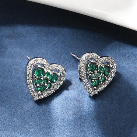 Heart Brass Micro Pave Cubic Zirconia Stud Earrings EJEW-M082-15P-1