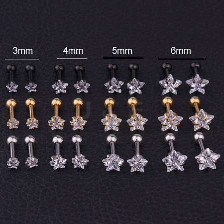 316L Surgical Stainless Steel Clear Cubic Zirconia Star Cartilage Earrings WGC4894-03-1