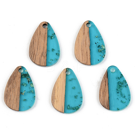 Transparent Resin & Walnut Wood Pendants X-RESI-S389-027A-B03-1