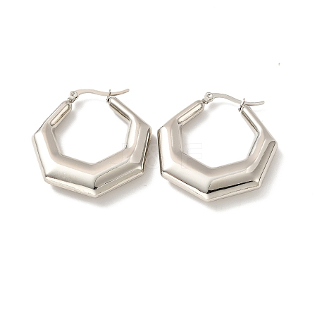 Tarnish Resistant 201 Stainless Steel Chunky Polygon Hoop Earrings STAS-H164-05P-1