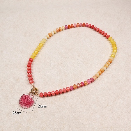 Handmade Lampwork Flower Pendant Rainbow Rondelle Glass Beaded Necklaces with Brass Spring Ring Clasps WG57EF6-02-1