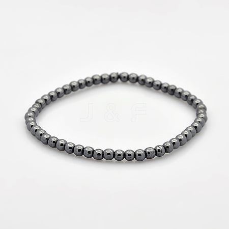 Non-magnetic Hematite Beaded Ball Stretch Bracelets for Valentine's Day Gift BJEW-M066-A-02-1