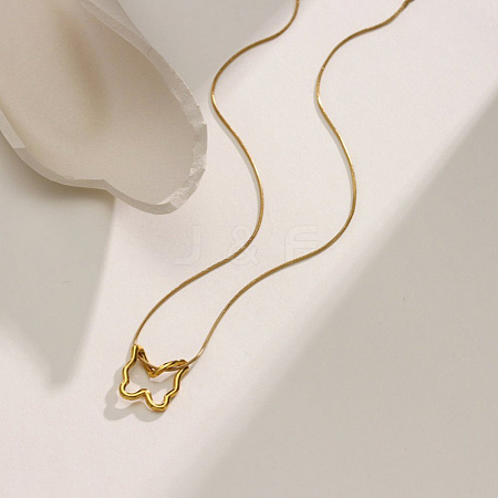 Hollow 304 Stainless Steel Butterfly Pendant Round Snake Chain Necklaces for Women WG3C067-01-1