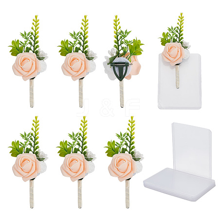 Silk Cloth Artificial Flower Boutonniere AJEW-DR0001-55C-1