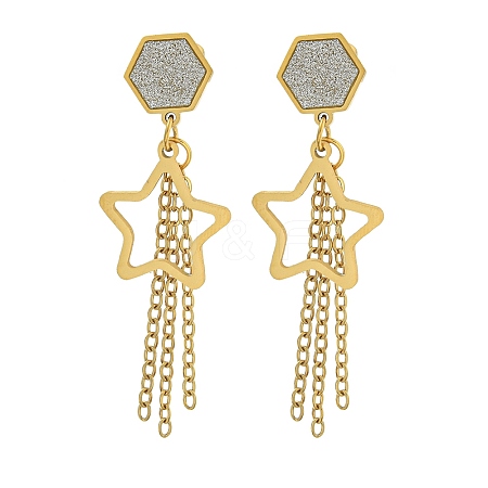 Ion Plating(IP) 304 Stainless Steel Star Dangle Stud Earrings EJEW-G400-42G-04-1